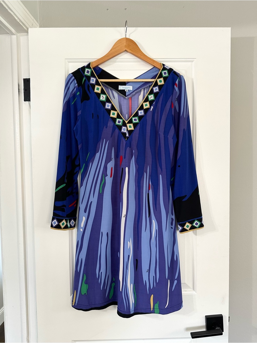 Vintage Emilio Pucci Firenze 100% Silk Jersey Dress in Blue & Purple Print, Med
